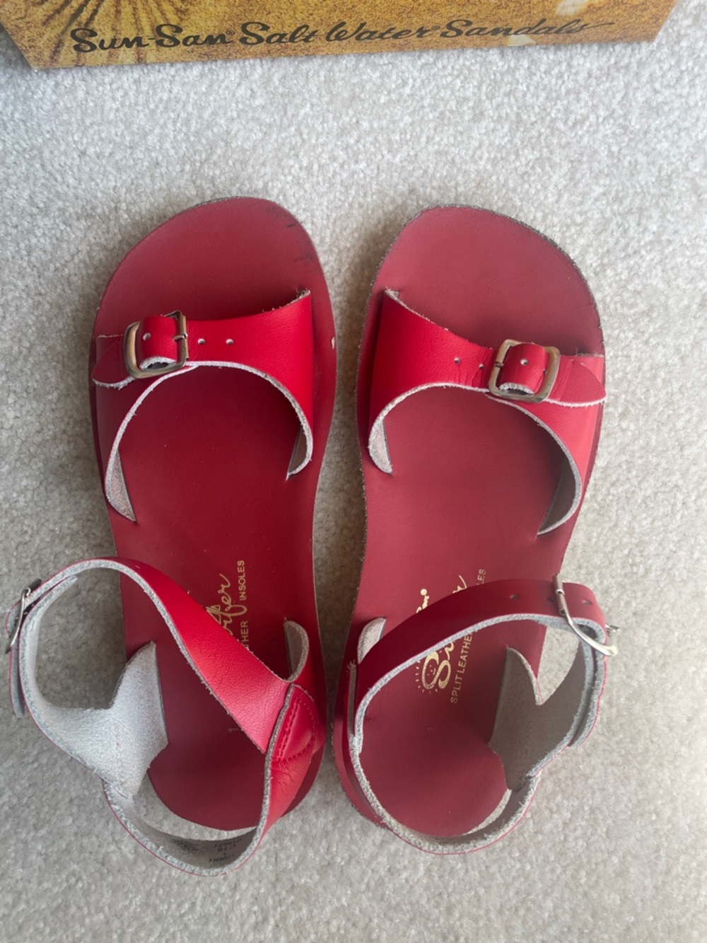 Sun-San Kids Red Leather Sandals with Buckle
